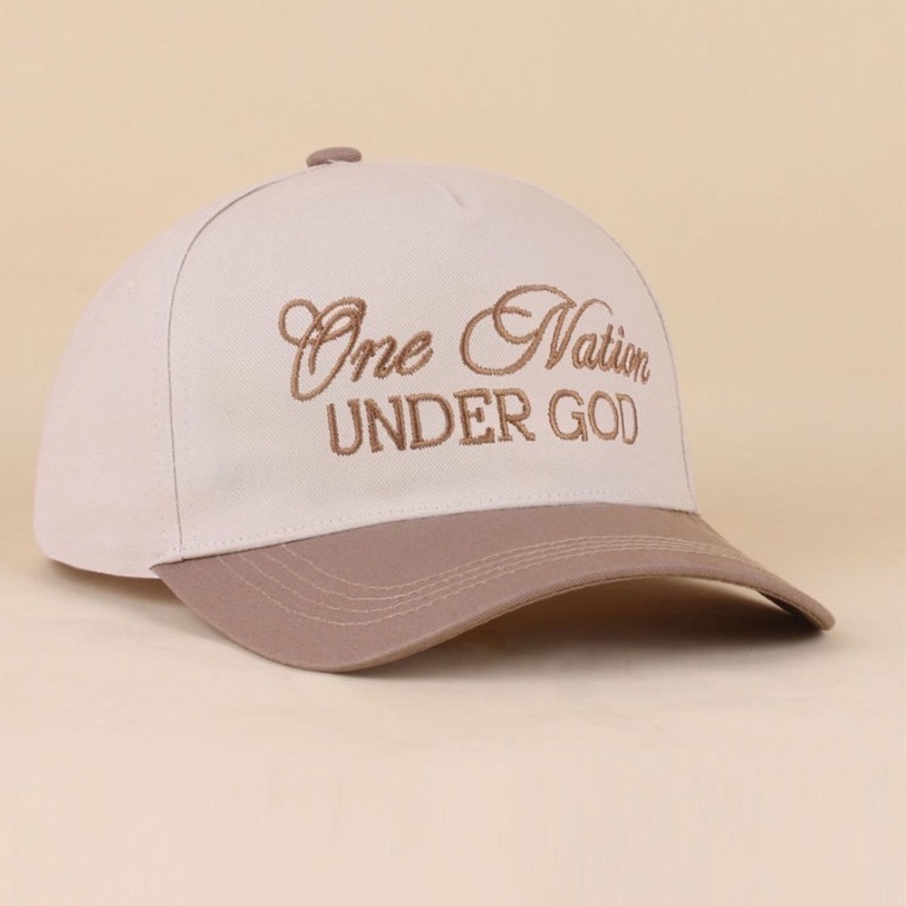 306.New Zenana One Nation Under God Two-Tone Canva Cotton Baseball Cap Mocha Hat